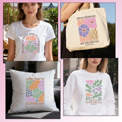 Rngmsi 20 Pcs Boho Bible Flower Dtf Transfers Ready to Press for Clothes - style: Boho