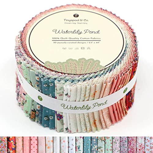 Tinyspool & Co.'s Twirlie Roll 40 Precut Quilting Fabric Strips for Quilting Supplies, Crafting, Sewing, Soft Cotton Strip for Blanket, Rug, Upholstery, Home Decor, and Purse Making, Waterlily Pond - color: Waterlily Pond