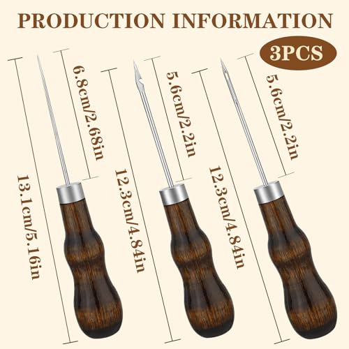 ZXIIXZ 3 Pcs Sewing Awls, Leather Scratch Hollow Hook Awl Tool Kit - color: 3 Pcs Brown (Scratch Hollow Hook)
