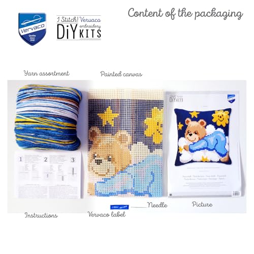 Vervaco Teddy Cushion Cross Stitch Kit - color: Blue