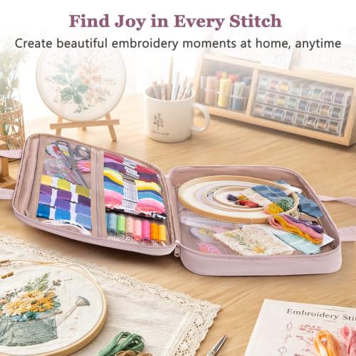 MYBAGZING Embroidery Bag Organizer,Cross Stitch Project Bag w/Hoop Storage - color: Blush Pink