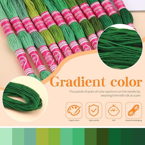Embroidery Floss,12 Skeins Green Series Bracelet Embroidery Thread - color: Green Series