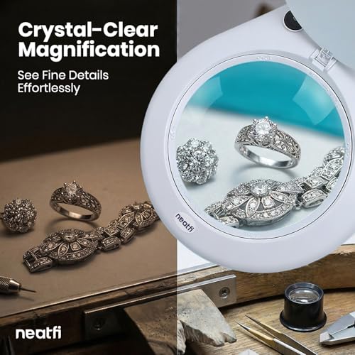 Neatfi Elite XL HD Super LED Magnifying Lamp – 7” Glass Lens, 5-Diopter, 6500K Daylight | Glare-Free, Adjustable Arm | Reading, Sewing & Crafting (White-3, 7-inch Lens, Non-CCT with Clamp) - color: White-3, size: 7-inch Lens, Non-CCT with Clamp