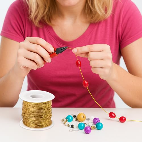 Metallic Cord 218 Yards 1mm Gold String Twine Metallic Tinsel Thin Ribbon Rope Gold Thread String for Crafts Bracelet Necklace Jewelry Making Gift Wrapping Christmas Ornaments Hanging Decoration 2Roll - style: gold