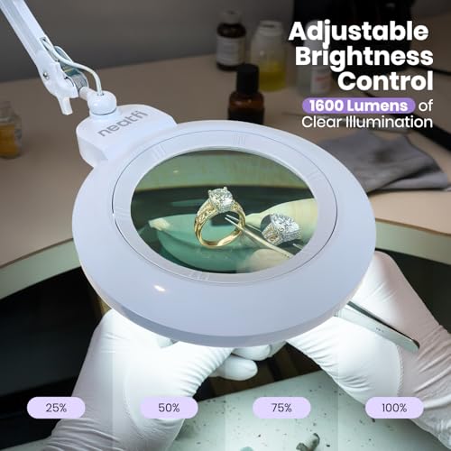Neatfi XL LED Magnifying Lamp, Hands-Free, Dimmable, Crafts, Reading, Close Work (White, Non-CCT with Base) - color: White, size: 7-inch Lens, Non-CCT with Base