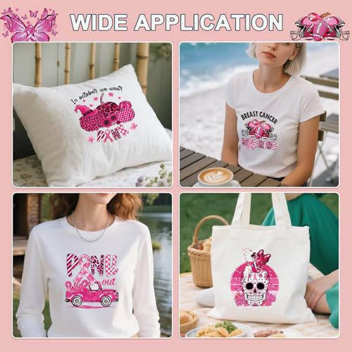 Dtf Transfers Ready to Press - 20Pcs Breast Cancer Awareness Iron on Transfers for Tshirts, Pink Ribbon Iron on Decals Patches, Power Hope Fight Heat Transfer Stickers for DIY Clothing Bags - color: Breast Cancer Awareness578