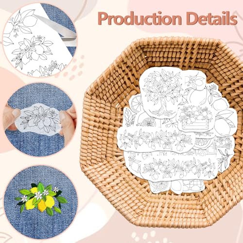 Peacoblue Lemon Stick and Stitch Embroidery Patterns, Water Soluble - color: Lemon