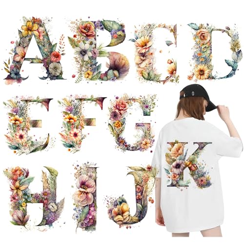 Iron on Letters Flower Patches for Clothing Alphabet Heat Transfer Vinyl Stickers Large Size Appliques for Shirts Jackets Bags DIY Craft - color: Flower Letter