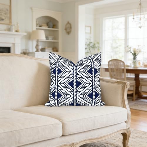 Slow Cow Embroidered Throw Pillow Cover 18 x 18 Inch Navy Blue - color: Navy Big Triangle, size: 18" x 18" (Pack of 1)