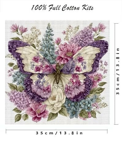 askkqtx Butterfly Stamped Cross Stitch Kits for Adults 14x14 Inch - color: Butterfly-XJ005