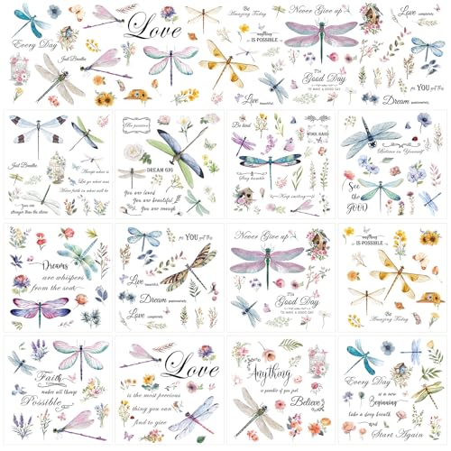 Wxiben 12 Pcs Dragonfly Rub on Transfers for Crafts and Furniture - style: Dragonfly