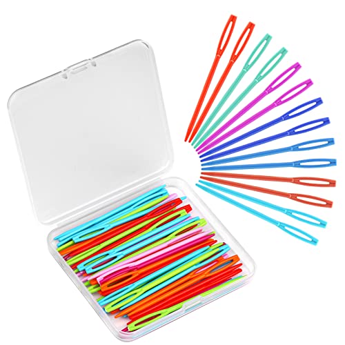 LUNARM 50PCS Plastic Sewing Needles Large Eye Sewing Needles for Yarn - size: 2.76 inches