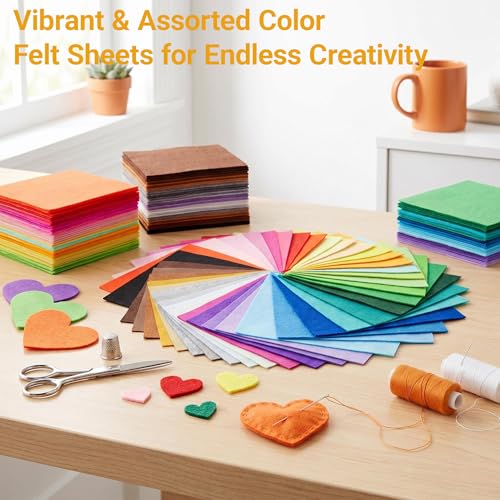 40 Pcs 6x6 Inch Colorful Craft Felt Sheets, Soft Thin Felt Fabric Squares for DIY Projects, Sewing Art Supplies, Multipurpose Felt for Crafts