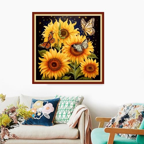 Foxdiviy Stamped Cross Stitch Kits Full Range of Embroidery Needlework Starter Kits for Beginners Adults 11CT Embroidery Patterns Art Crafts DIY Needlepoint Kits-Butterfly Sunflower 18x18 inch - color: Stamped Set 12
