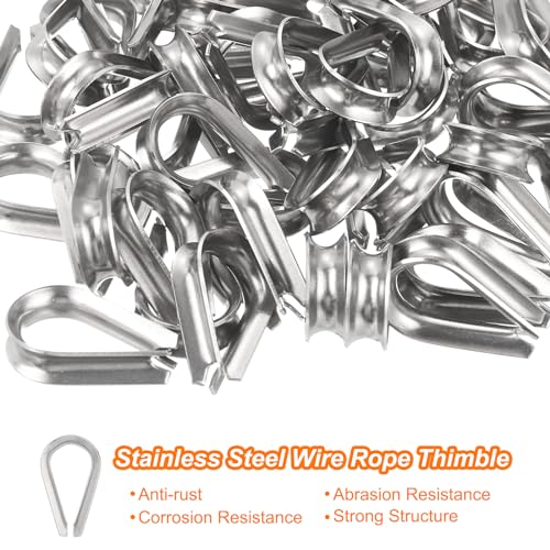 uxcell 50Pcs M5 Stainless Steel Thimble for 3/16" Dia Wire Rope, Wire Rope Cable Thimbles Rigging for Marine, Sunshade Sail, Fence - size: M5