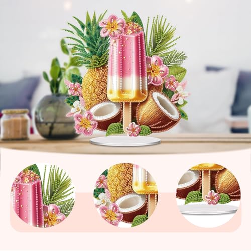 POETRYDRAW Diamond Art Ornament Desktop Kit Ice Cream Fruit, Stand Up Diamonds Painting Ornament for Adults, 5D DIY Special Diamond Gem Craft Tabletop Placement Board Kit - color: Ice Cream Fruit