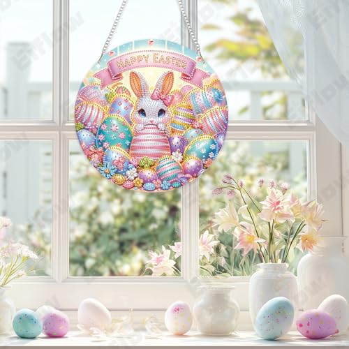 Eiflow Acrylic Diamond Art Hanging Kit for Adults, DIY Diamonds Painting Door Hanger Board Kit, Special Crystal Diamond Art Painting Pendant Ornament (Happy Easter) - color: Happy Easter