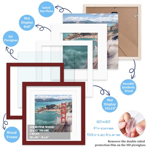 12x12 Wood Picture Frames for Wall Hanging or Tabletop,Diamond Painting Frame Baby Scan Picture Frames with 2 Mats Display 8x8 or 10x10 for Family Walls Decoration,Anniversary,Wedding,Christmas(Red) - color: Red, size: 12x12 inch