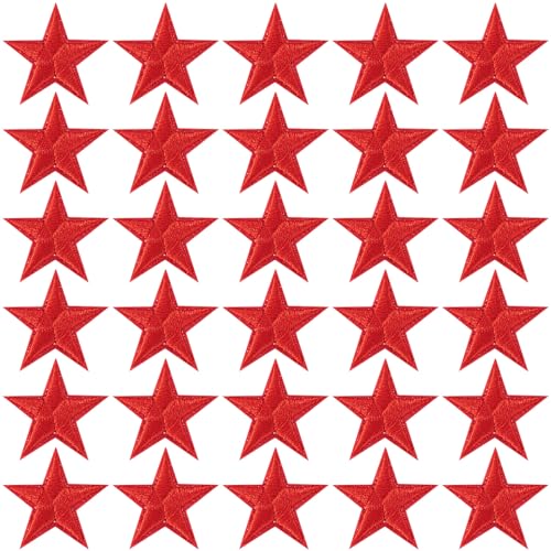 PAGOW 30 Pcs Star Iron on Patch, 1 Inch Sew on Star Embroidered Patches - color: 30 Red