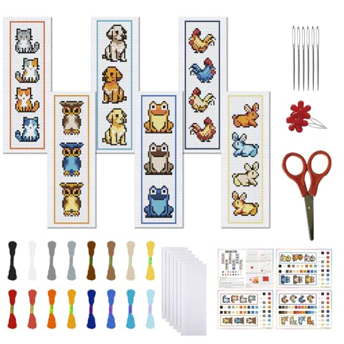 FREEBLOSS 6 Set Cross Stitch Bookmark Kit Cross Stitch Kit Farm Animals Stamped Cross Stitch Bookmark with Instruction Cross Stitch Kits for Adults DIY Bookmark Kit 8.7''x3.15'' - style: Animals