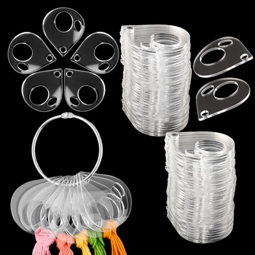 53 Pcs Clear Acrylic Embroidery Floss Drops,Hinged Ring Thread Bobbins for Cross Stitch Sewing,Organizers for Thread Storage DIY Craft Supplies(Style A) - size: Size A