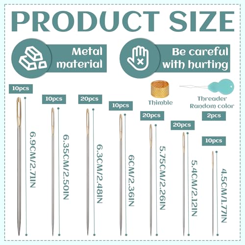 GarfxG 100 PCS Cross Stitch Needles, 7 Different Sizes Hand Sewing Needles