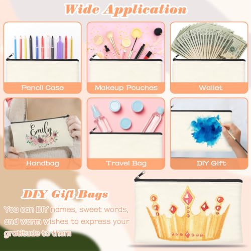 ZeeDix Small Canvas Zipper Pouch for Makeup Pencil Travel Storage 8.3x5 In - color: Beige, style: 36 Pcs