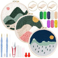 Woohome Punch Needle Kit Included Plastic Hoops, Punch Needle Cloth, Color Yarn and Punch Needle Tools for Adults, Beginners (Mountain Scenery) - color: Color 28