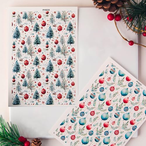 KABAKE Polymer Clay Transfer Paper 4 PCS Colorful Flowers Water Soluble Transfer Sheet for Earrings Jewelry Making - color: Xmas Theme