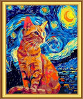 Foxnyart Stamped Cross Stitch Kits Full Range of Embroidery Needlework Starter Kits for Beginners Adults 11CT Embroidery Patterns Art Crafts DIY Needlepoint Kit-Van Gogh Starry Cat 16x20 inchs - color: DIYcolor15