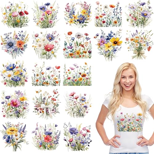 Flower DTF Transfers Ready to Press, Iron on Decals for T-Shirts - color: Flower097