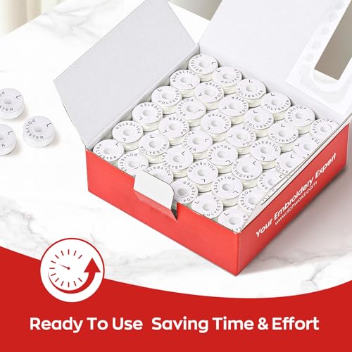 Poolin Size L(SA155) 70D/2(60WT) Prewound Embroidery Bobbin Thread - color: White 70D 144PCS