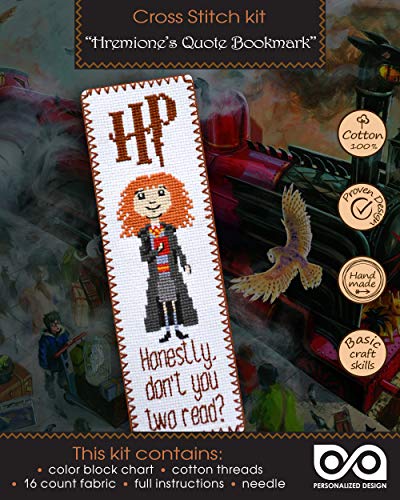 Personalized.Design Cross Stitch Kit of Bookmark - Hermione Quote 'Honestly Don't You Two Read?' - color: Hermione