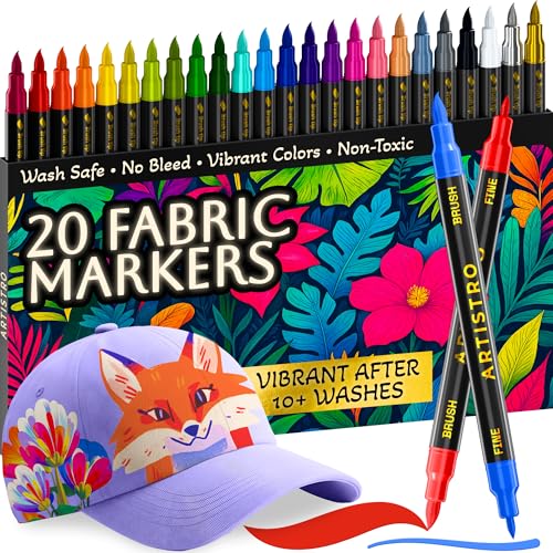 ARTISTRO 20 Fabric Markers for Clothes and Textiles - Acrylic Paint Pens - size: Pack of 20