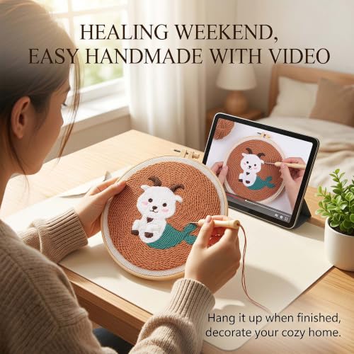 Harimau Punch Needle Kit Twelve Zodiac Signs Pattern,1Pc Embroidery Hoop, Essential Punch Needle Supplies,Ideal Punch Art for Beginners,DIY Adults Embroidery, Video Teaching - color: 65284