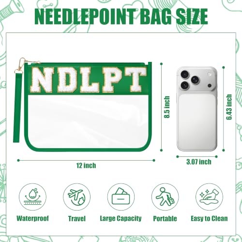BuyCard Needlepoint Project Bag, NDLPT Clear Zipper Pouch Sewing Gifts Bag - color: Green