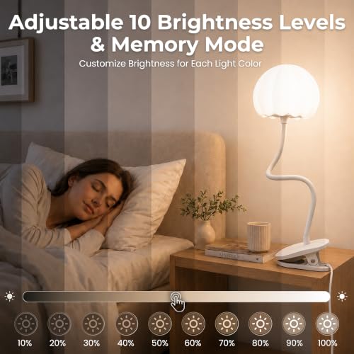 ShineTech Clip-On Reading Light for Bed, 10 RGB Colors Book Light for Dorm