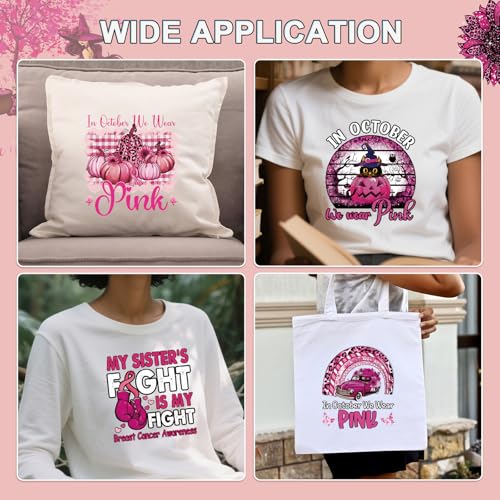 Breast Cancer Awareness Iron on Transfers - 20Pcs Falueqg Dtf Transfers Ready to Press, Pink Ribbon Halloween Iron on Decals Patches, Breast Cancer Survivors Heat Stickers for DIY Tshirts Clothes - color: Breast Cancer Awareness303