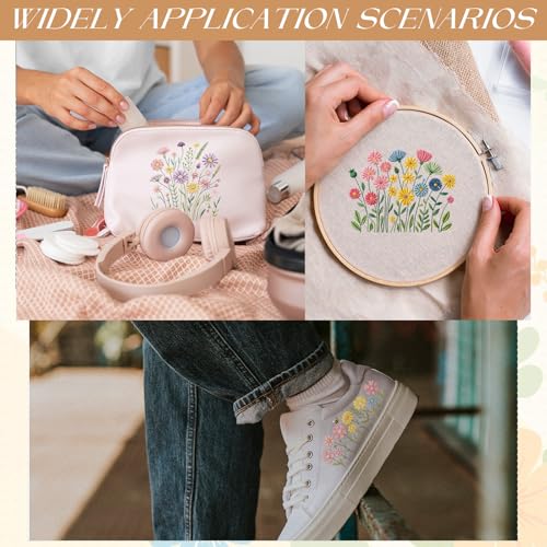 Water Soluble Embroidery Patterns Stabilizers, 5 Sheets 43 Pcs Flower Stick and Stitch Embroidery Papers Wash Away, Pre-Printed Long Rattan Floral Pattern Transfers for Hand Sewing Lovers Beginners - size: Flower B