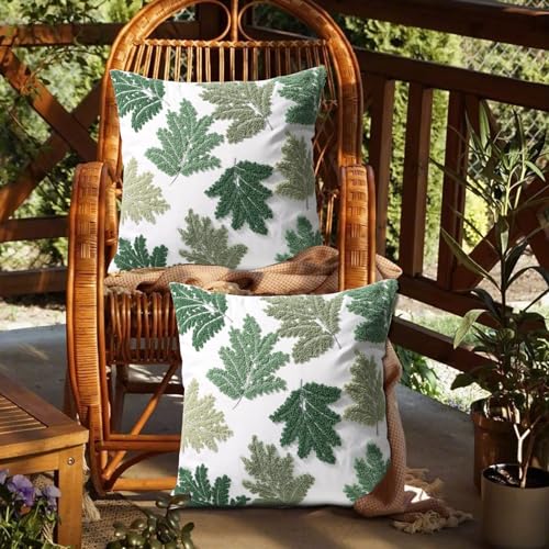 Set of 2 Embroidered Decorative Throw Pillow Covers Couch Square Pillowcases Cushion for Bedroom Sofa Farmhouse Decor 18x18 Inch (Green Maple Leaf) - color: Green Maple Leaf