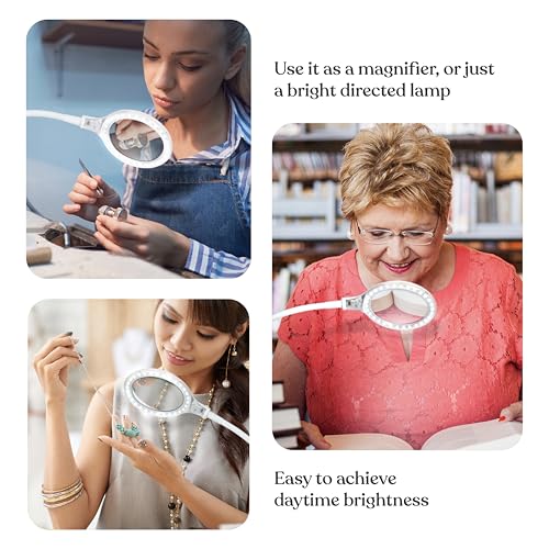 Brightech LightView Flex Magnifying Desk Lamp with Clamp, 1.75X Light Magnifier, Adjustable Magnifying Glass with Light for Crafts, Reading, Close Work - color: White