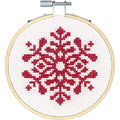 Dimensions Kit, Red Snowflake Christmas Cross Stitch, White 14 Count Aida, 4'' Embroidery Hoop - color: White 14 Count Aida,