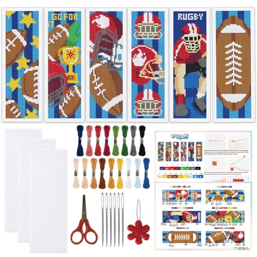 ORIGACH 6 Rugby Set Cross Stitch Bookmark Kit for Beginner - style: Rugby