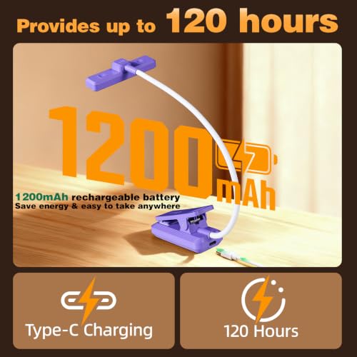 VAVOFO 24 LEDs Rotatable Book Light, Rechargeable Clip Reading Lamp - color: Dark Purple