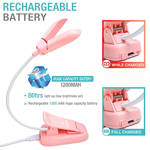 Vekkia 14 LED Rechargeable Book Light for Reading at Night - color: Pink