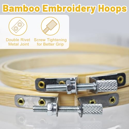 2 PCS Embroidery Hoops, 4" and 6" Bamboo Cross Stitch Hoops Set Adjustable Frame Hoop for Embroidery, Cross Stitch, Art Craft Sewing, and DIY Decoration