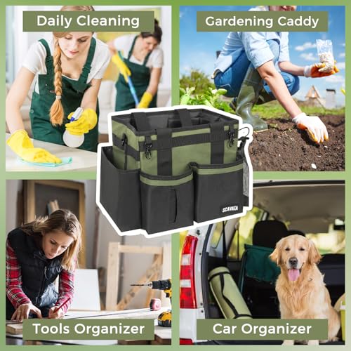 SCAVATA Compact Wearable Cleaning Caddy with Handle & Shoulder Straps - color: Armygreen
