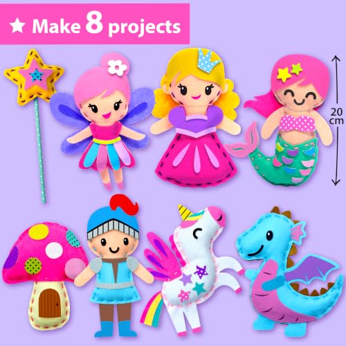 KRAFUN Fairy Tales Sewing Kit for Kids Ages 5-10 | 8 Projects - color: Fairy Tales