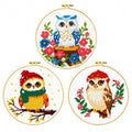 Zhenqing 3-Piece Owl Cross Stitch Kit Stamped Embroidery Kit 11CT Printed Aida Cloth 24x24cm DIY Needlework Set with Hoop, Thread, Needle & Tools Beginner Embroidery Kit for Home Wall Decor Gift