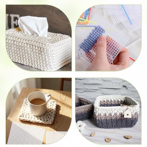 100 Pcs Square Plastic Canvas Mesh Sheets 4.5 × 4.5 Inch White Blank Needlepoint Canvas Plastic Mesh Mat for Cross Stitch Needlework Embroidery Yarn Crafting Knit Crochet Project